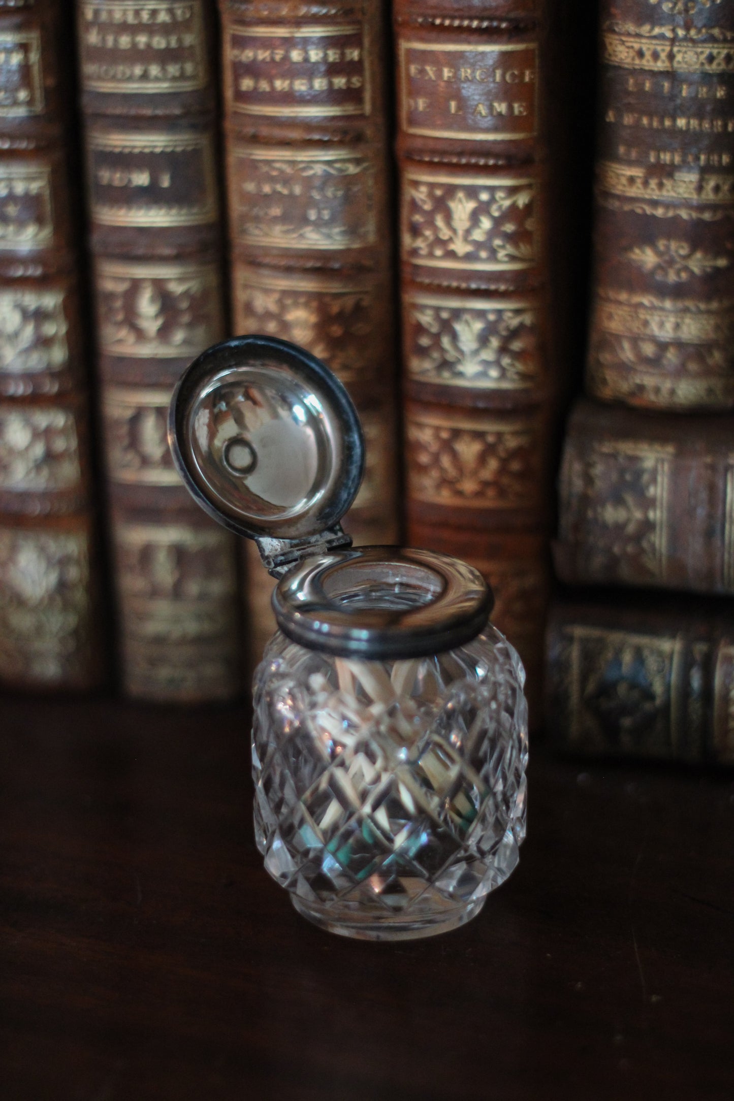 Antique Crystal & Silver Inkwell