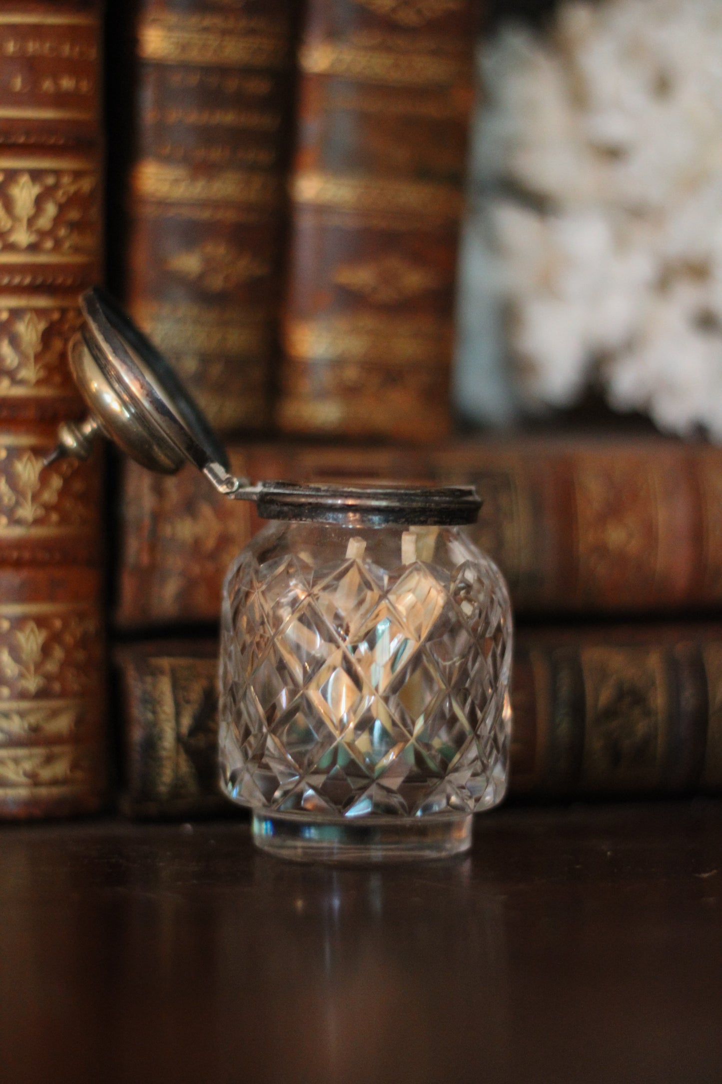 Antique Crystal & Silver Inkwell