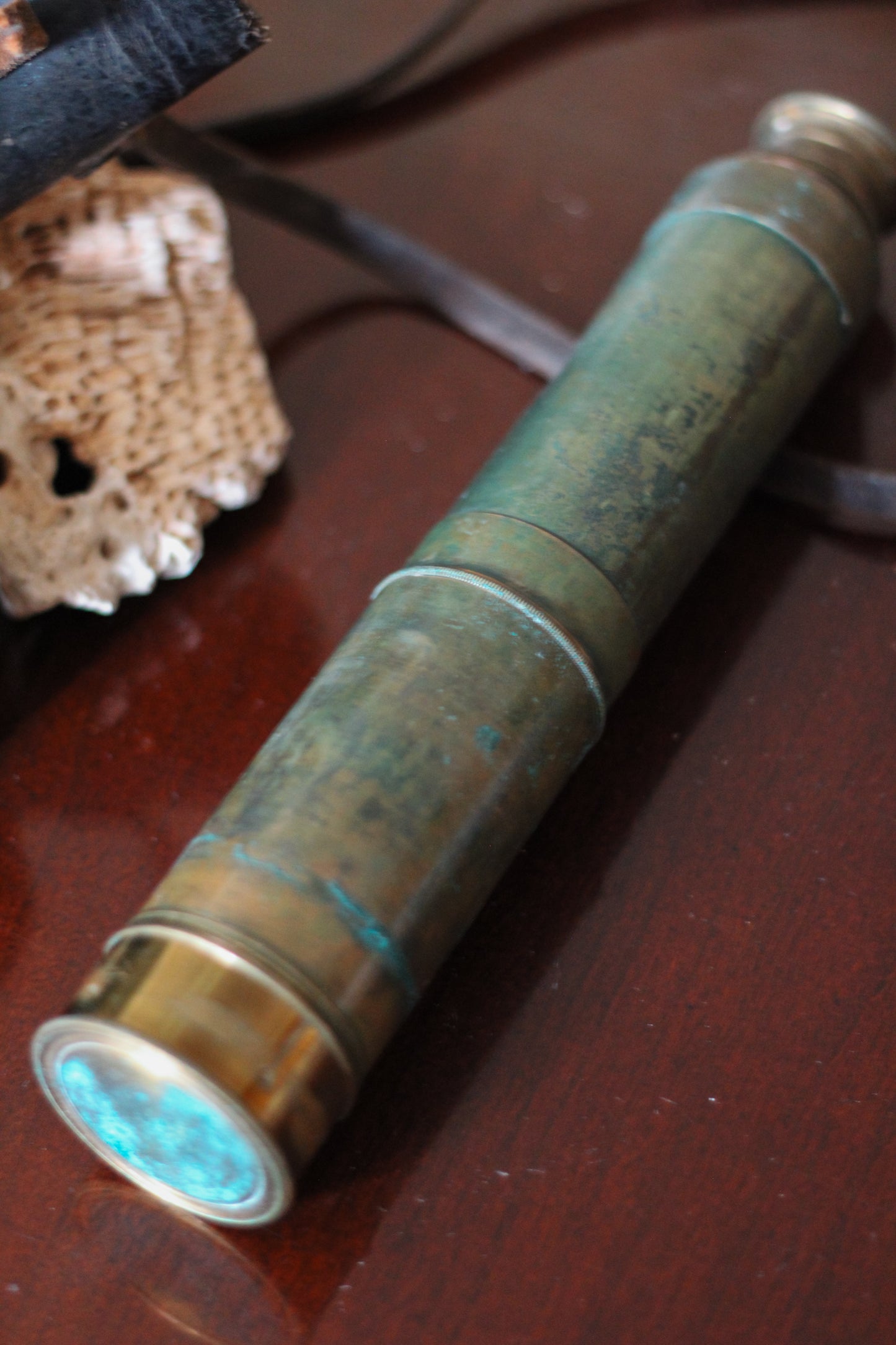 Antique Brass Telescope with Leather Case