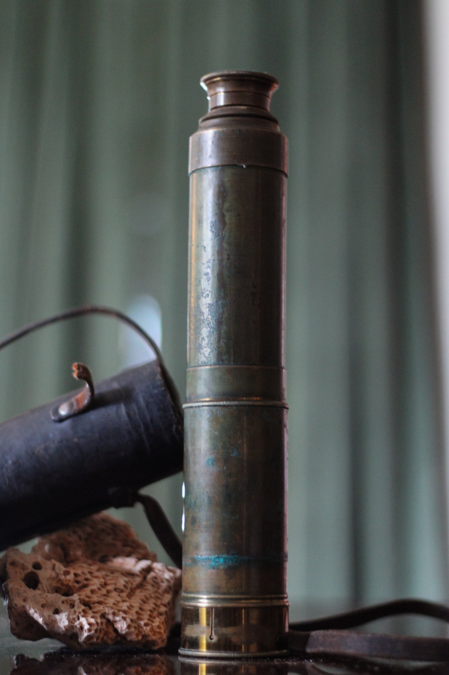 Antique Brass Telescope with Leather Case