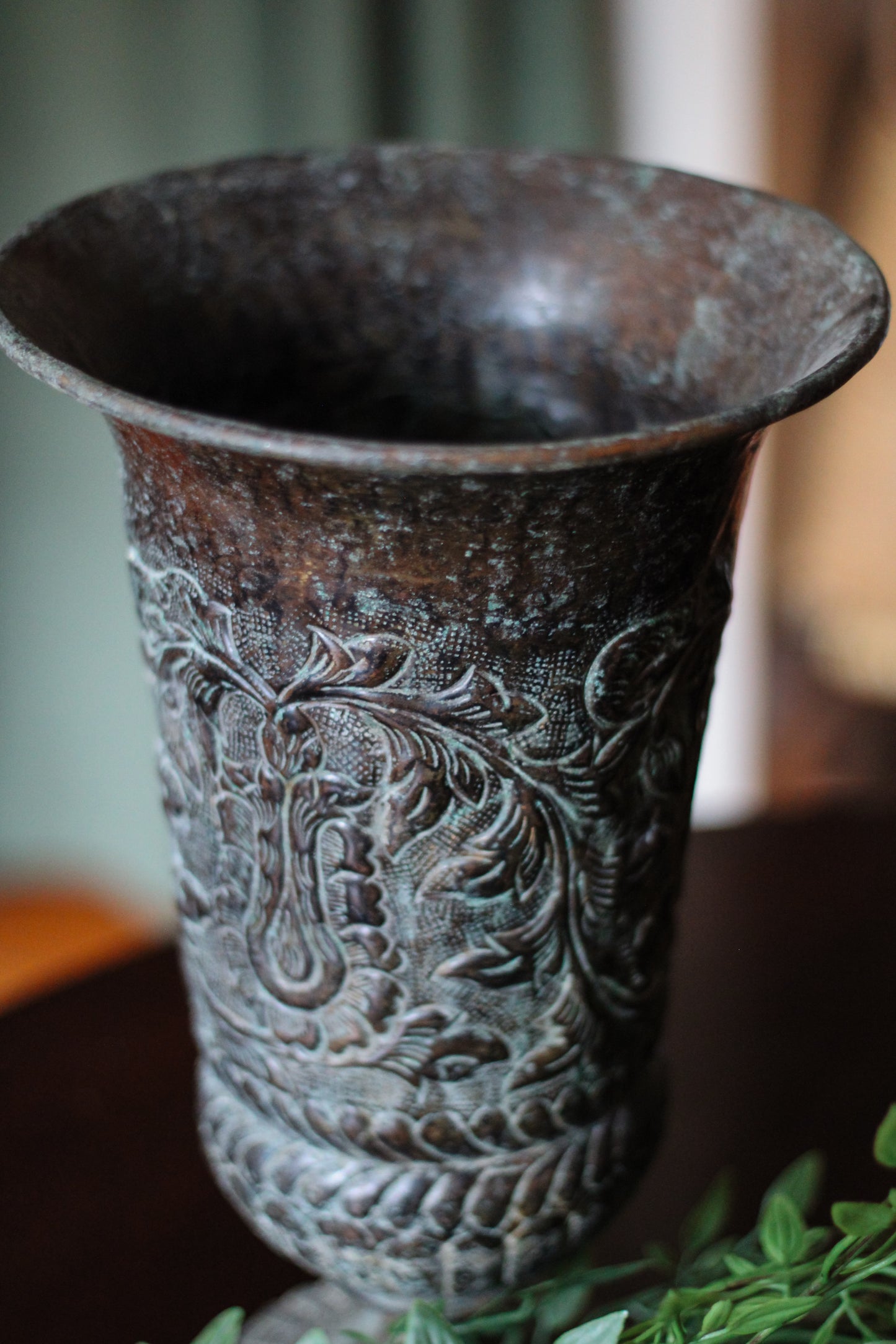 Heavily Patina’d Cast Metal Urn
